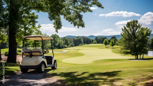 Golf Cart Driving Down Golf Course 