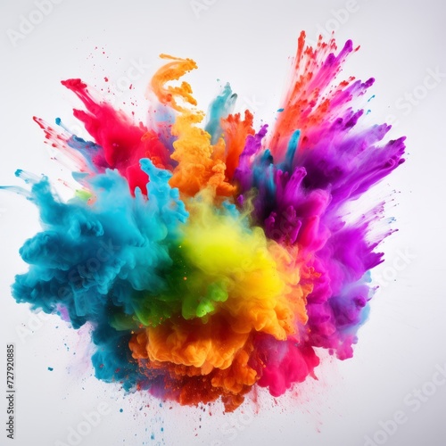 Colorful painted splash of powder explosion on light background.