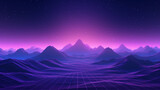 Retro futuristic 80's synthwave landscape background. wireframe grid canyon mountain. vaporwave low poly neon light. 