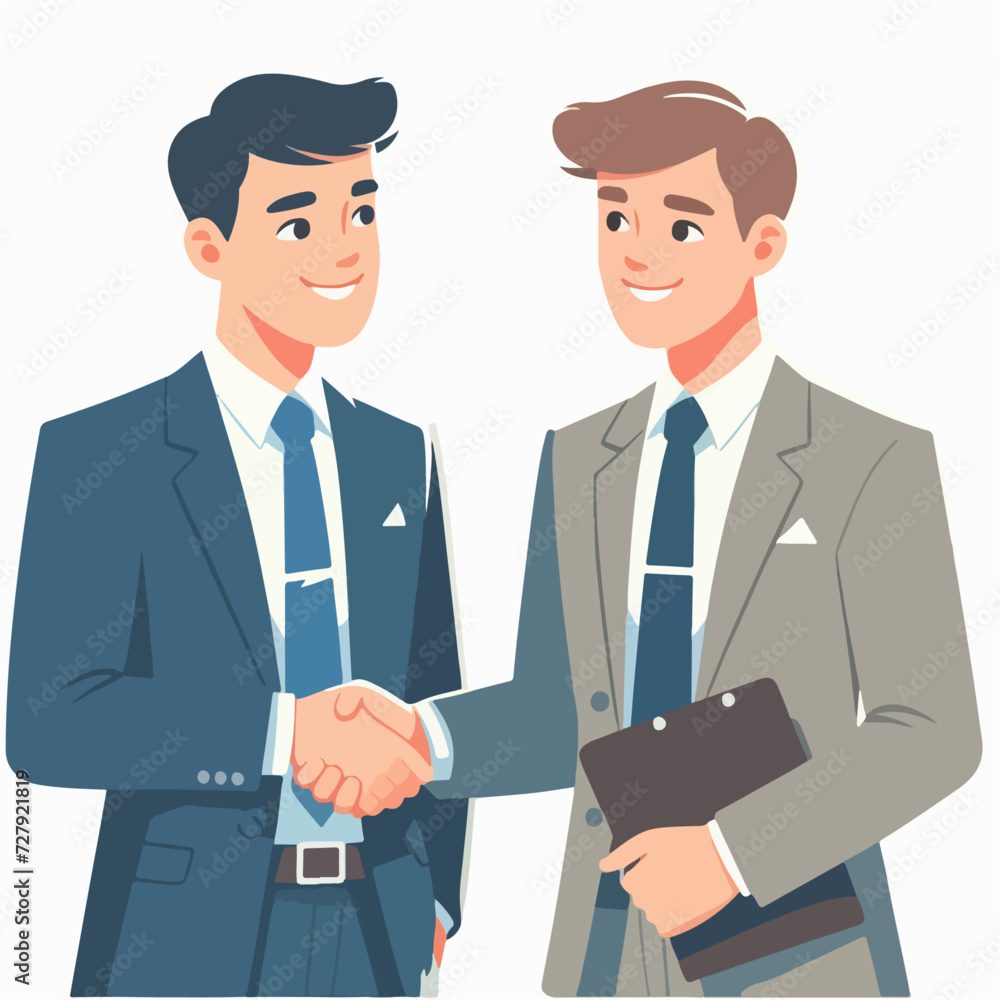 flat vector illustration of two business people shaking hands. work together to achieve success