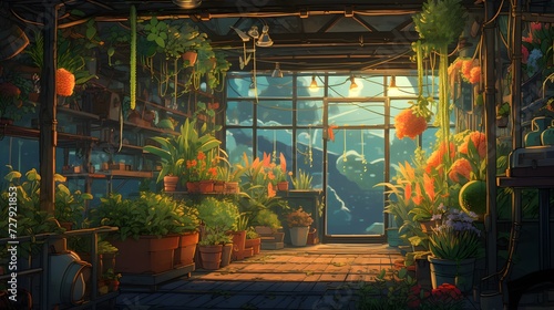 lofi plant garden, anime style 