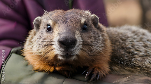 Hand tie closeup portrait of groundhog world groundhog day