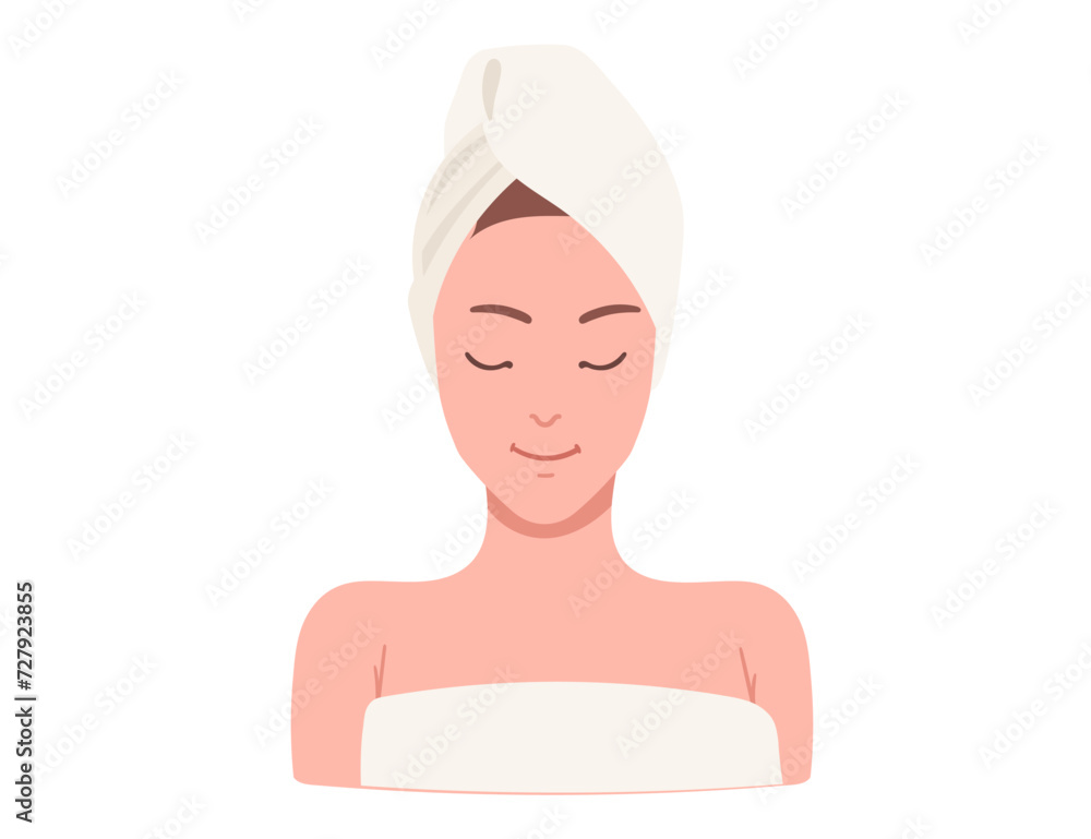 Woman getting spa treatment with white towel on head and torso vector illustration isolated on white background Woman getting spa treatment with white towel on head and torso vector illustration isolated on white background