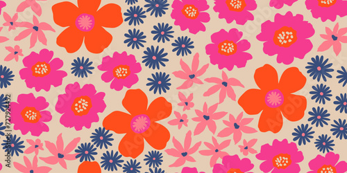 Exotic hand drawn flowers, seamless patterns with floral for fabric, textiles, clothing, wrapping paper, cover, banner, home decor, abstract backgrounds. Vector illustration.