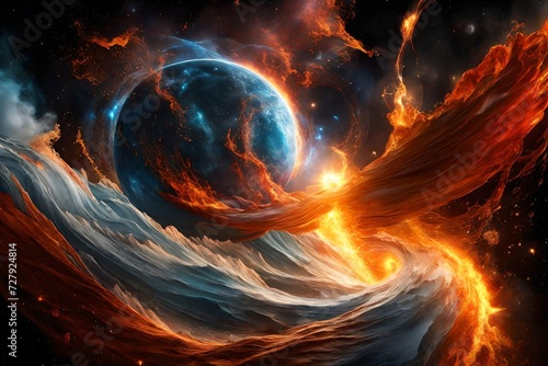 Waves of fire and ice colliding in a cosmic battle