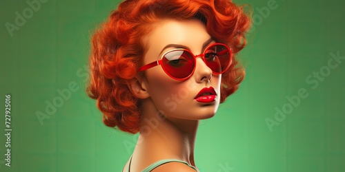 Wallpaper Mural A retro-style summer background adorned with pastel colors, accentuating the charm of a fashion-forward woman sporting oversized sunglasses. Torontodigital.ca