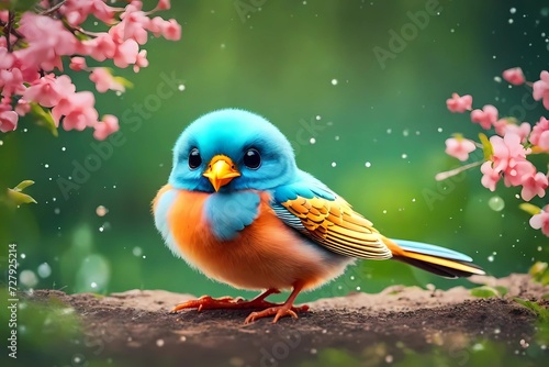 a cute adorable baby bird rendered in the style of children-friendly cartoon animation fantasy style © Zoraiz