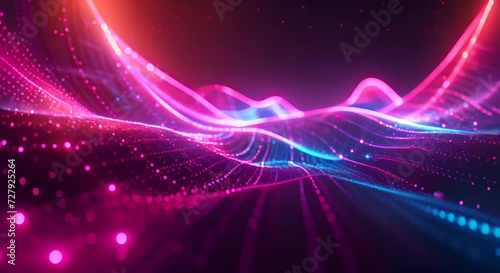 Vivid waves of light creating an abstract visual illusion. Technology and digital information concept. photo