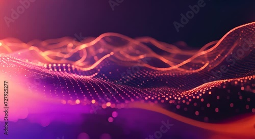 Wave points of light creating three-dimensional image. Technology and connectivity concept. photo