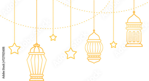 Hanging gold Islamic lantern decoration for Ramadan Kareem Islamic festival