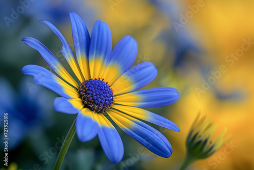 Blue and yellow flowers in spring. It s spring. Spring blue yellow flowers. Close-up of Flower. from blue flowersand yellow   a flower background. Yellow blue Flowers in Springtime.