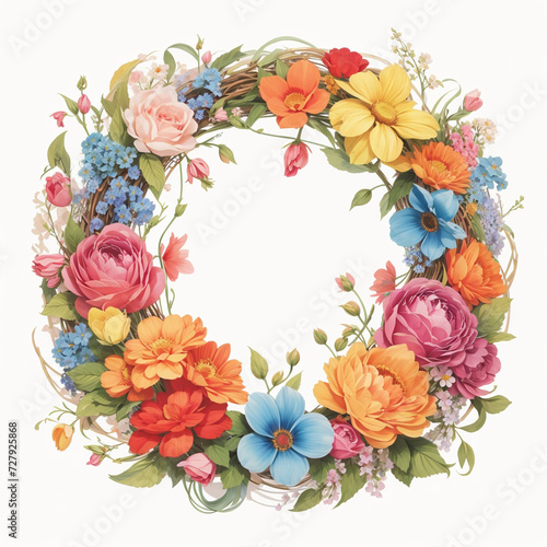 Colorful Flower Wreath, Floral Frame