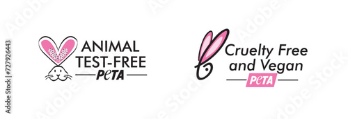 bunny cruelty free vegan icon, symbol badge, set of 2 icons , badges vegan, cruelty free, organic and natural. Black pink and white animal tested free , vegan free 