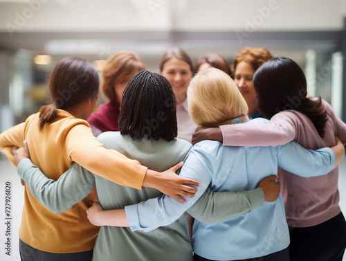 Team members sharing a group hug