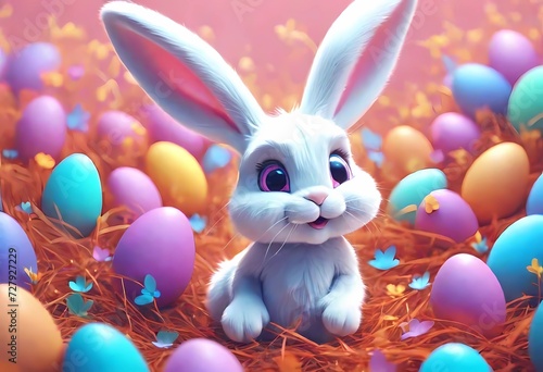 easter bunny, a cute adorable rabbit in the style of a children-friendly cartoon animation fantasy  Illustration