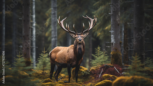 Largest brown Elk with horn standing in the foresT