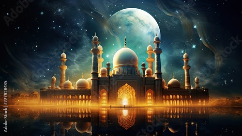 Beautiful golden mosque with beautiful sky
 photo