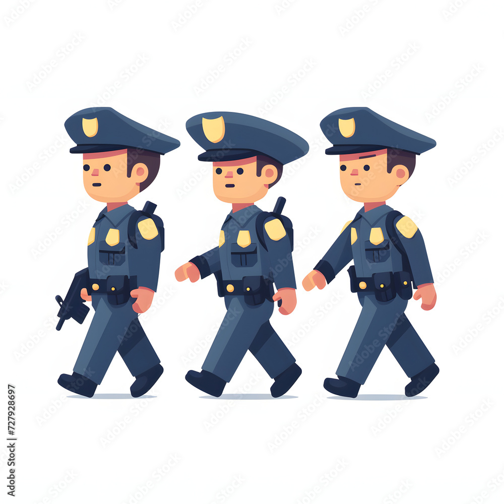 Cartoon police officers patrolling the streets isolated on white background, flat design, png
