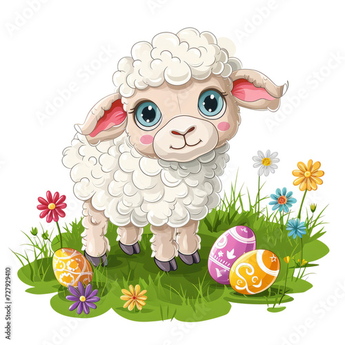 Wallpaper Mural A Lamb on the grass with flowers and Easter eggs  isolated on transparent background Torontodigital.ca