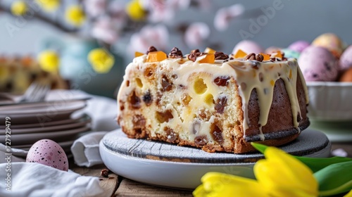 Simnel cake, traditional at Easter, on a plate with full depth of view, easter theme photo