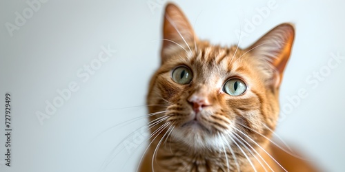 Adorable ginger tabby cat posing with captivating green eyes. perfect for pet lovers, animal themes, and portrait design. AI © Irina Ukrainets