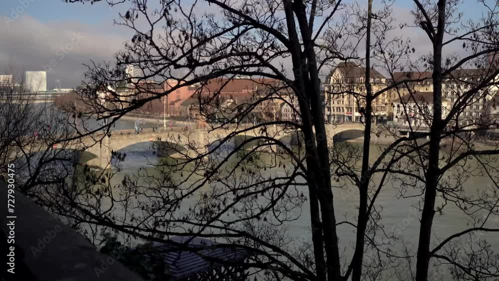 Reveal of bridge in historical city of Basel Switzerland and Rhine River Reveal of bridge in historical city of Basel Switzerland and Rhine River
