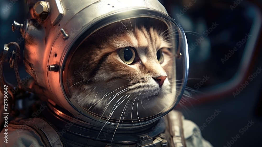 Astronaut cat in a spacesuit against the background of space. A fantastic illustration. space day