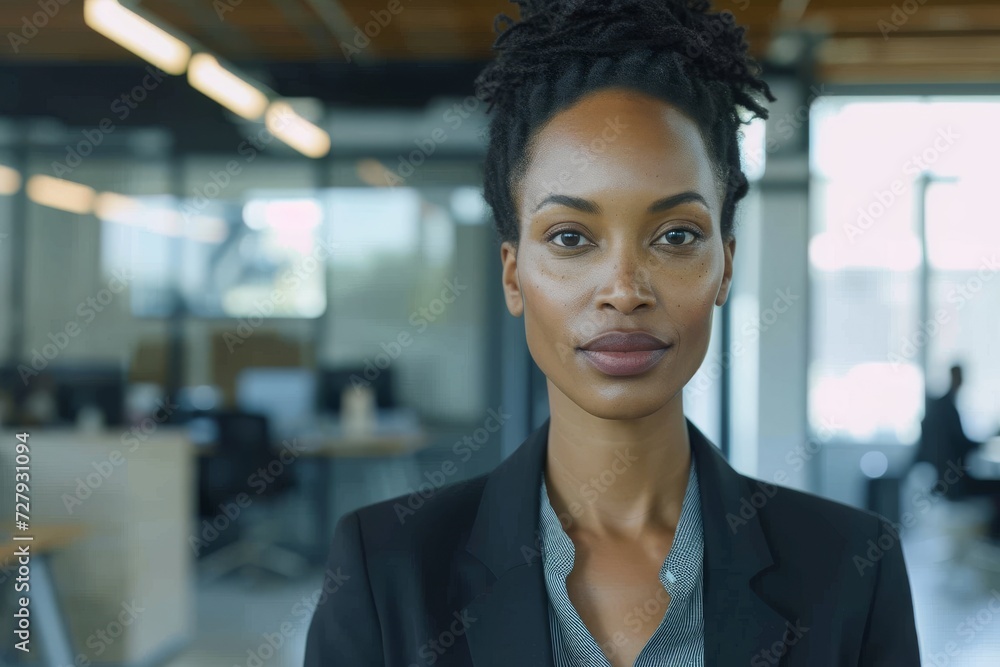 Portrait of a businesswoman in a suit, confidently looking into the camera, with an office background. Portrait of a businesswoman in a suit, confidently looking into the camera, with an office background.