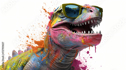 T Rex wearing sunglasses splatter paint © Thy Art Studios