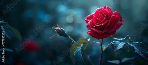 Enchanting Red Rose Blossoming in the Dark of Summer