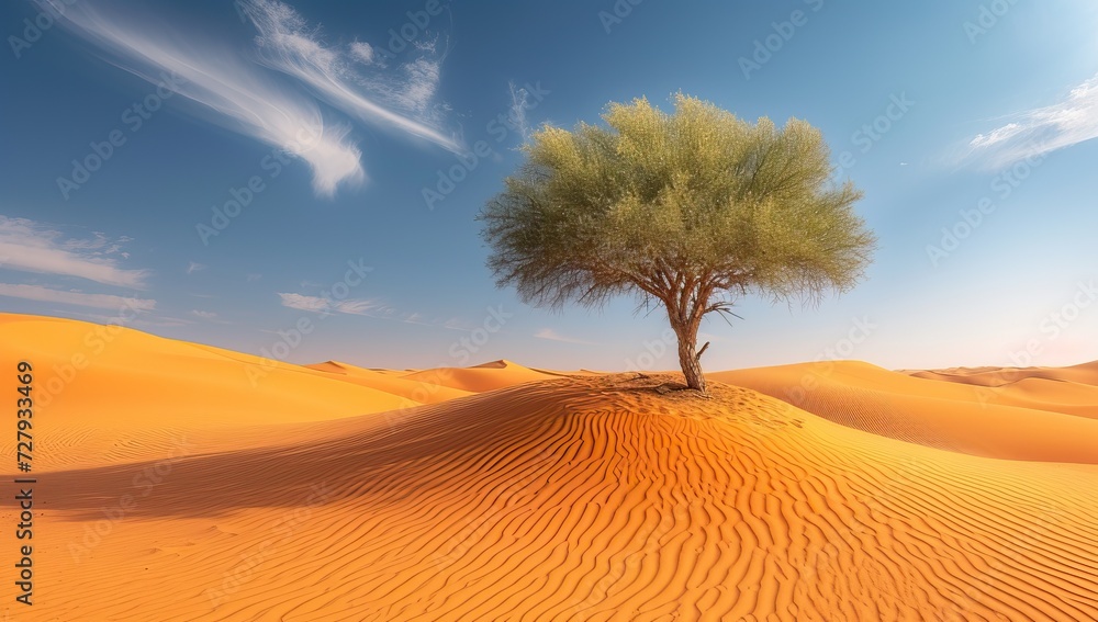 Lone tree thriving in vast desert landscape Lone tree thriving in vast desert landscape