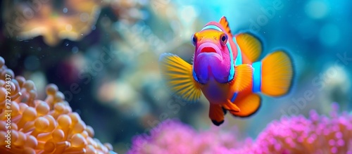 Mesmerizing View of Vibrant Lipstick-Tang Fish: A Stunning Underwater View of the Colorful Lipstick-Tang Fish Swimming Gracefully photo