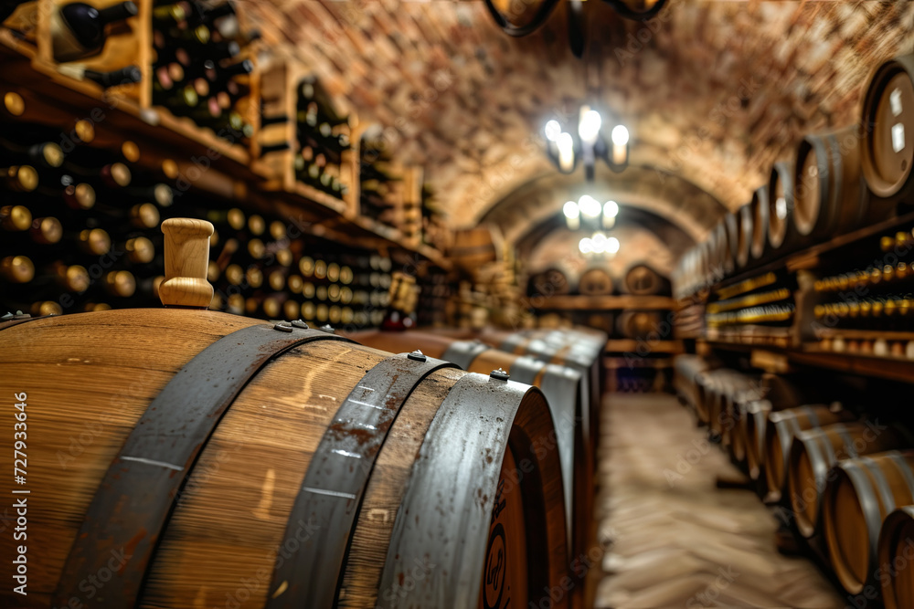 The wine cellar with wine-cask