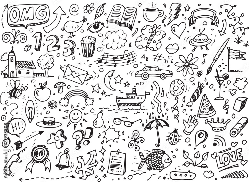 Vector illustration doodles set, hand drawn different sketch elements Vector illustration doodles set, hand drawn different sketch elements