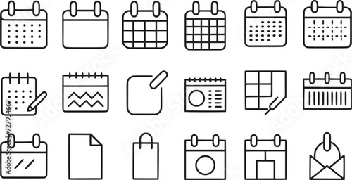 calendars thin line icon set