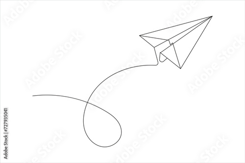 paper plane in Continuous one line drawing. airplane vector art background. Abstract doodle email, mail plane, travel dream concept air. Business trip Vector abstract illustration flying ship in sky. 