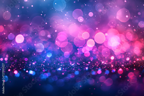 Abstract blue, purple and pink glitter lights background. Unicorn. Circle blurred bokeh. Romantic backdrop for Valentines day, women's day, holiday or event