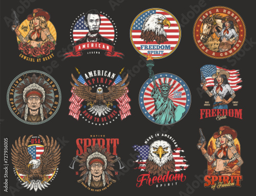 American culture colorful set posters