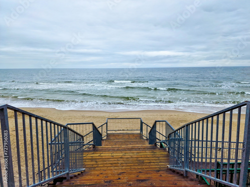 Картината върху платно descending the stairs to the Baltic Sea in the village Miedzywodzie, Poland