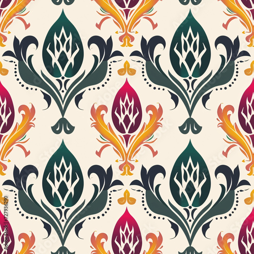 Seamless pattern with ornate style floral motifs. photo