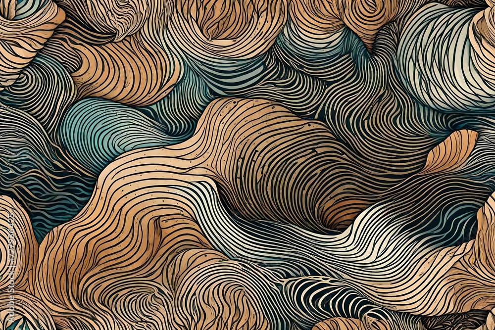 Organic and wavy shapes merging into textured chaos