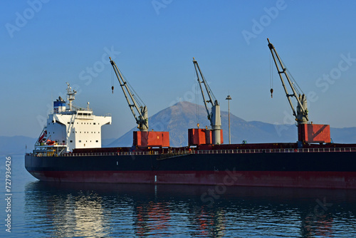 Patras; Greece - august 29 2022 : cargo ship in the harbour