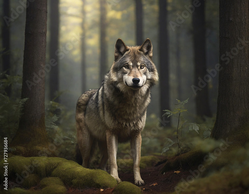 Portrait of a wolf standing in the forest  © niki spasov