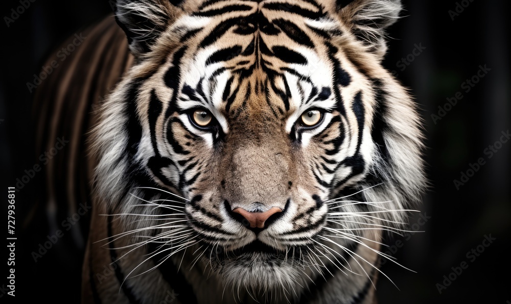 Close Up of Tiger on Black Background