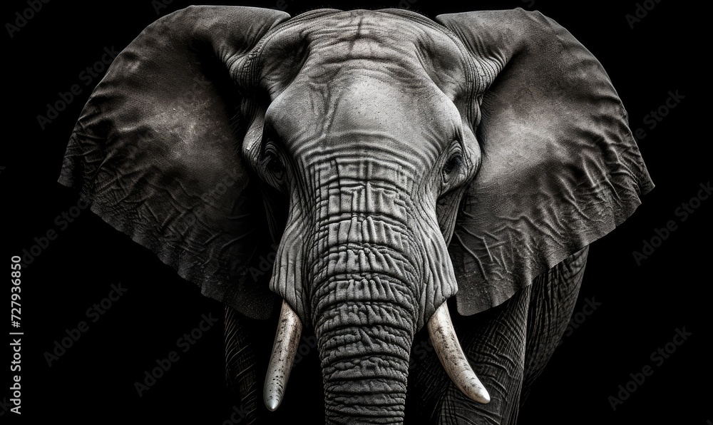 Majestic Elephant With Tusks in the Dark