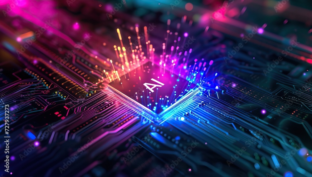 AI Artificial intelligence technology on colorful circuit board AI Artificial intelligence technology on colorful circuit board