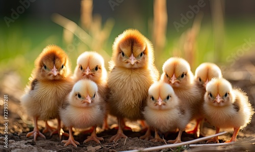 Group of Small Chickens Standing Together photo