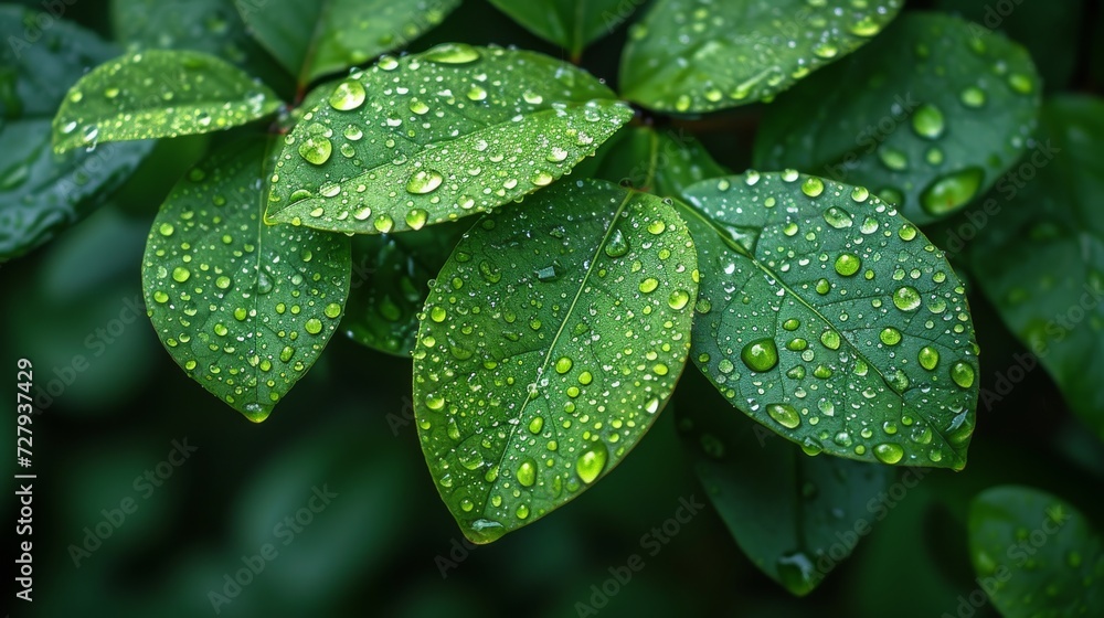 Droplets on Leaves, Close-ups of rain or dew droplets on leaves, emphasizing nature's beauty.
