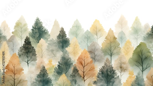 Watercolor seamless forrest pattern. 