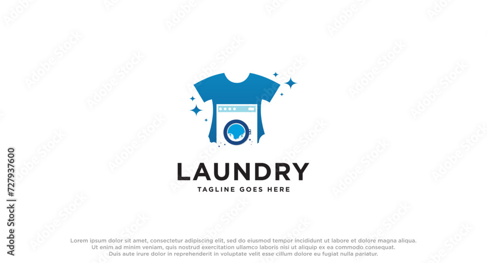 laundry logo in shades of blue with bubbles foam and washing clothes, simple creative logo, icon vector inspiration.